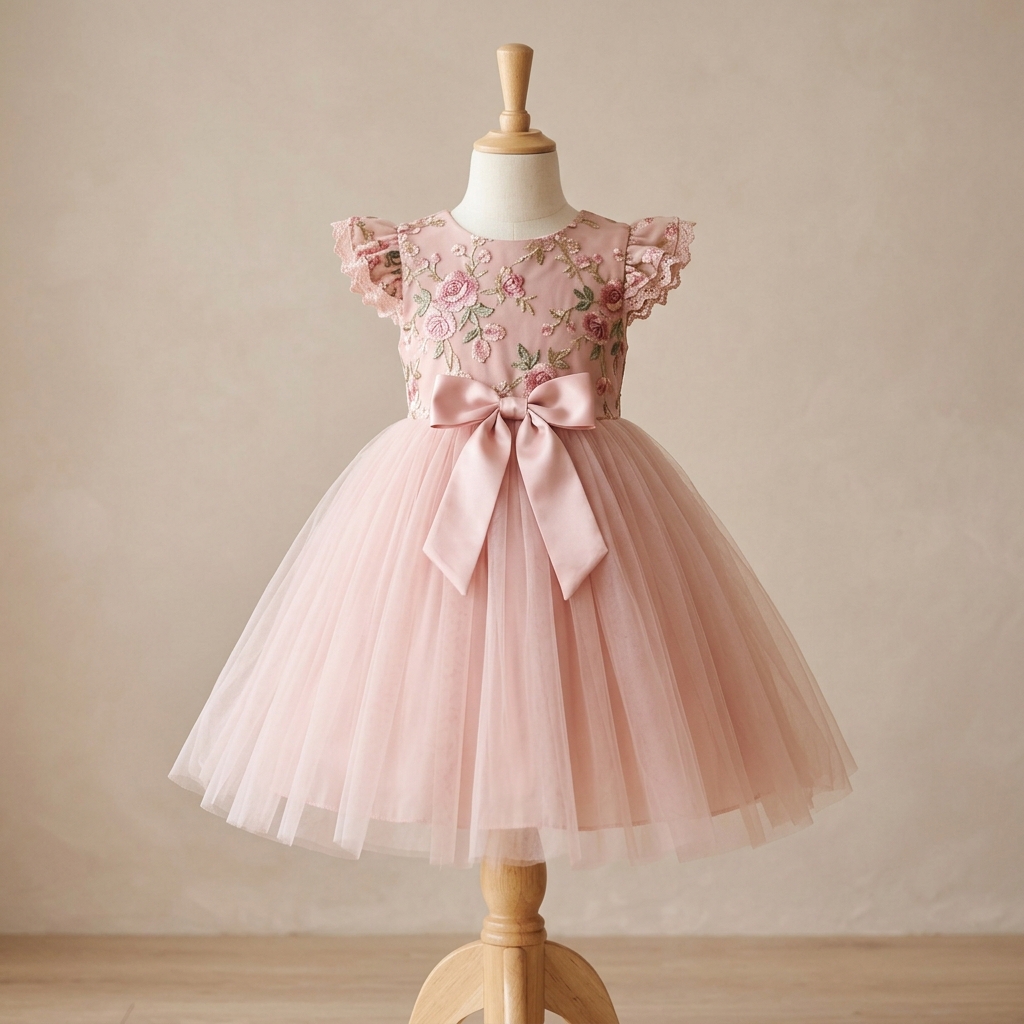 Rose Blossom Pastel Pink Kids Frock